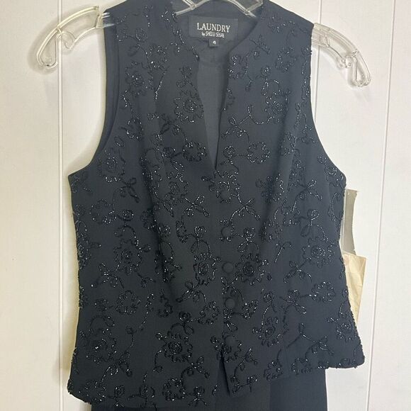 Brand New Laundry Shelli Segal Black Embellished Jumpsuit Set w/ Vest Evening 4 - Picture 2 of 12